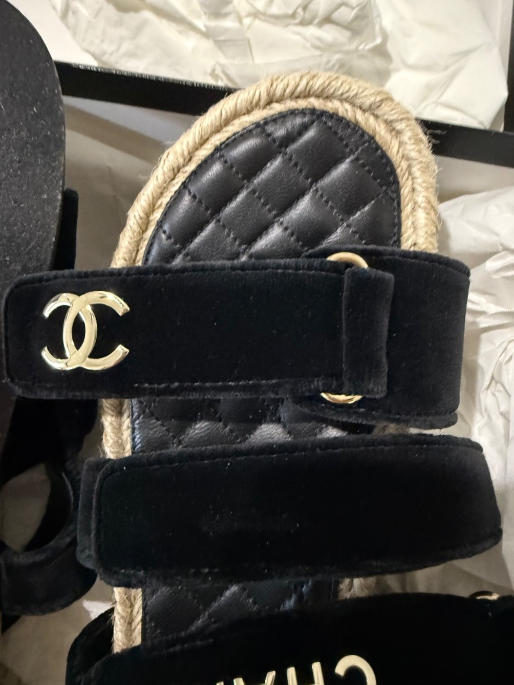 Authentic Chanel Black Velvet Dad Sandals - Picture 5 of 9